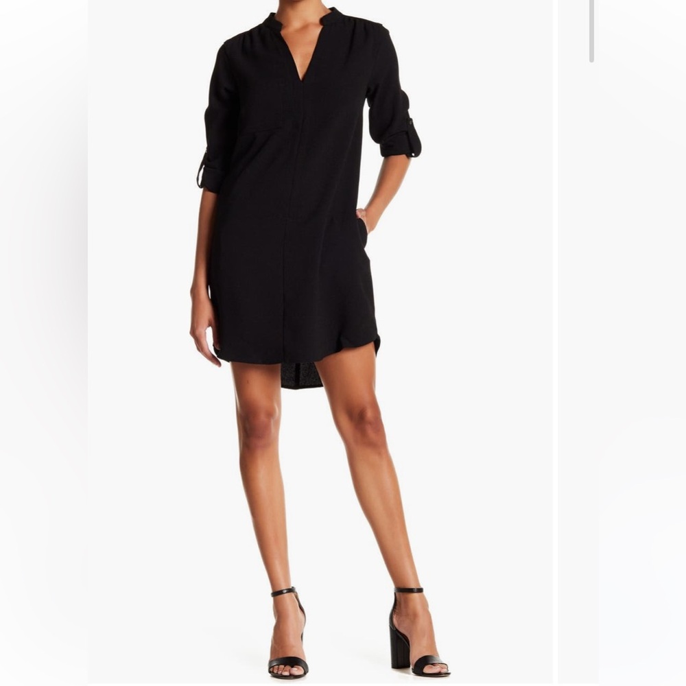 Lush Black Ruched V-Neck Dolman Sleeve Dress